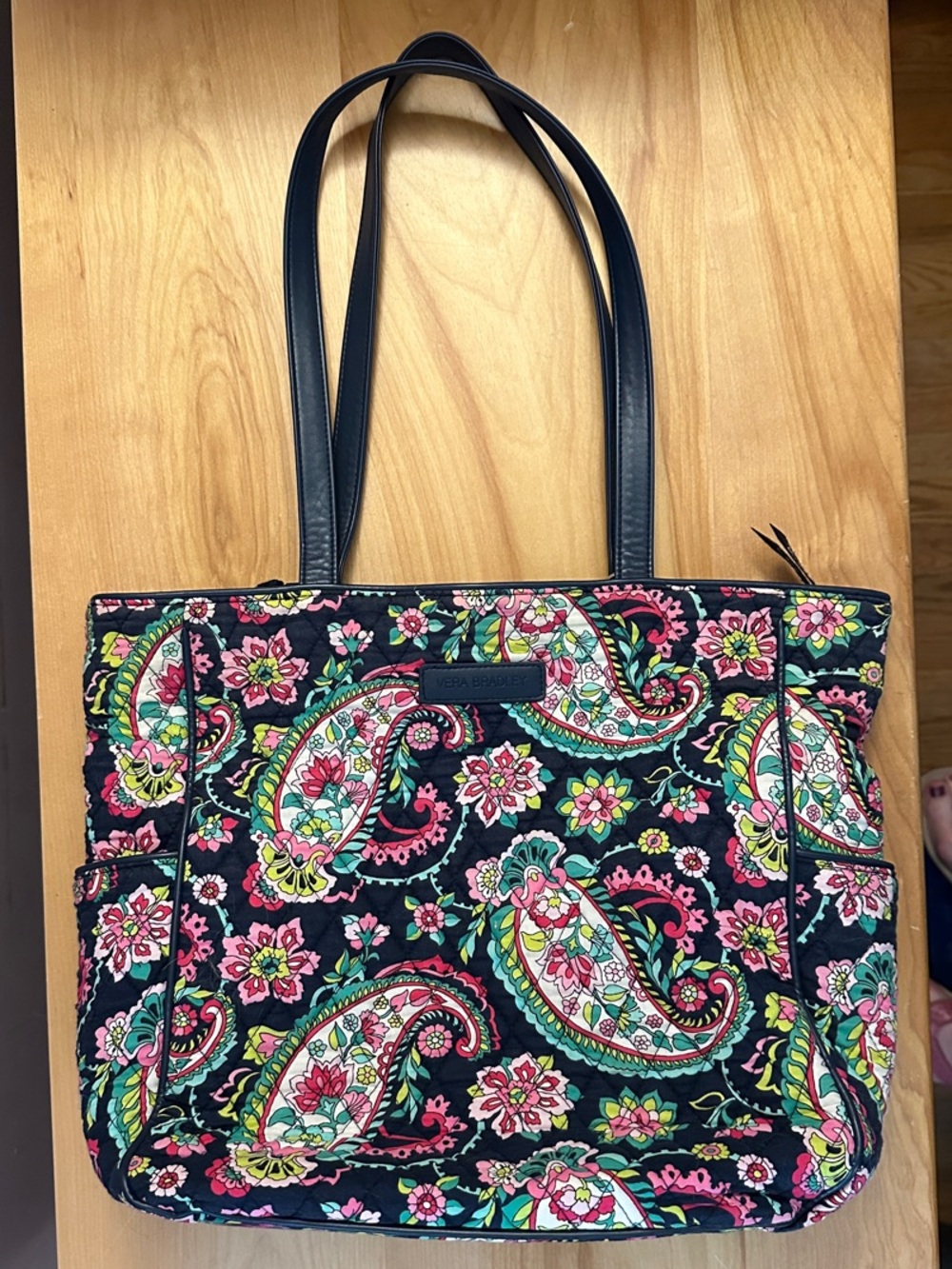 Vera Bradley Navy Blue Quilted Paisley Tote with Pink & Green